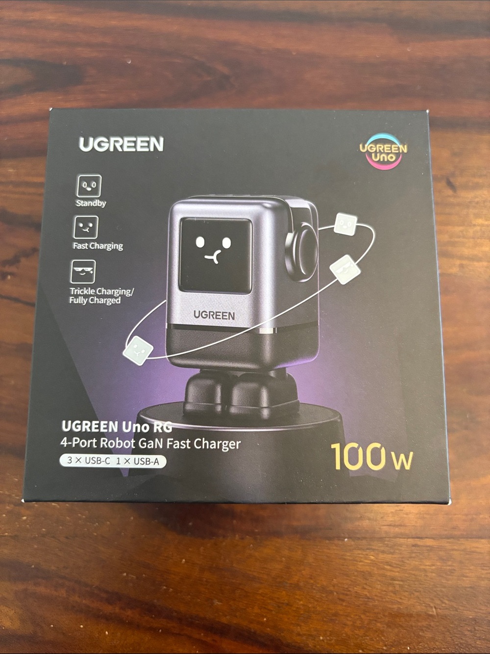 UGREEN Uno RG 100W 4-Port Robot GaN Fast Charger - Black/Purple Accents NWT
